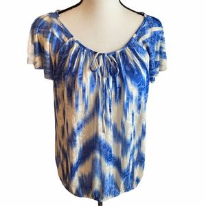 INC Top Short Sleeve Blue and White Size Medium